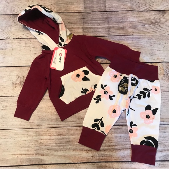 #4 NWT Burgundy floral hoodie and pant set. - Picture 1 of 2